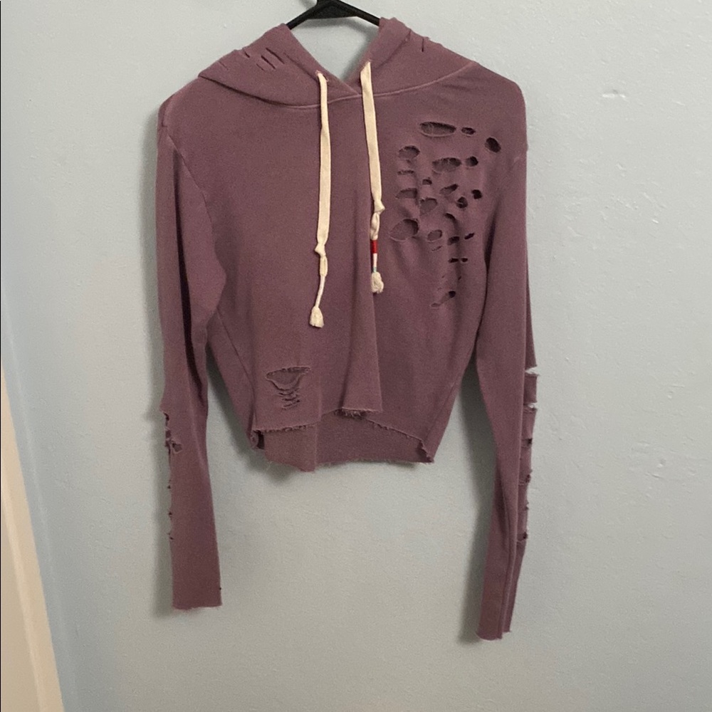 Wildfox Pink Cropped Cut-Out Hoodie Sweatshirt